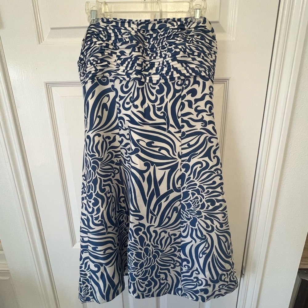 Ann Taylor Strapless Dress in Blue and White